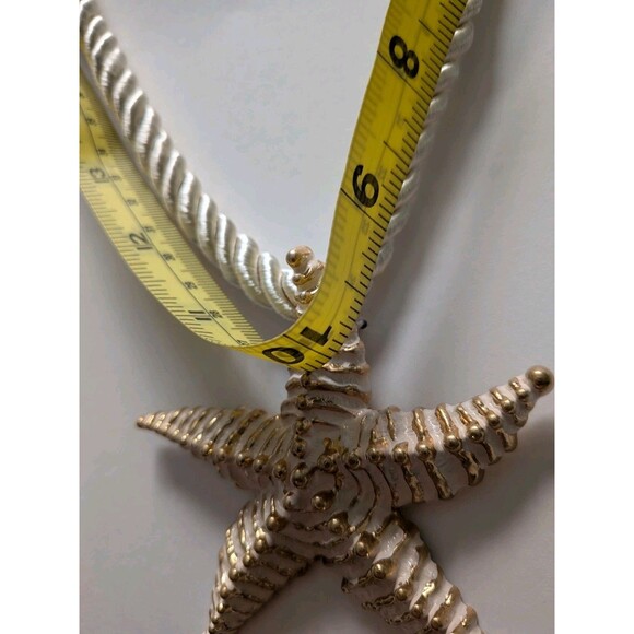 ZARA Women's Gold Textured Starfish Ivory Cord 20" Statement Necklace Coastal - Picture 7 of 12